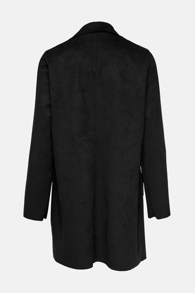 Veste longue noire de ONLY, avec une texture douce en suédine, vue de dos.