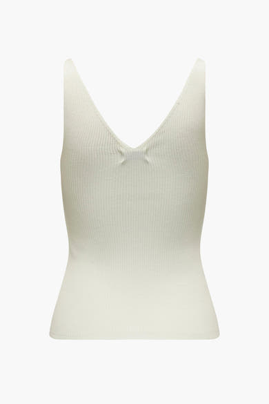 Débardeur blanc par JDY en tricot côtelé avec encolure en V et bretelles larges.