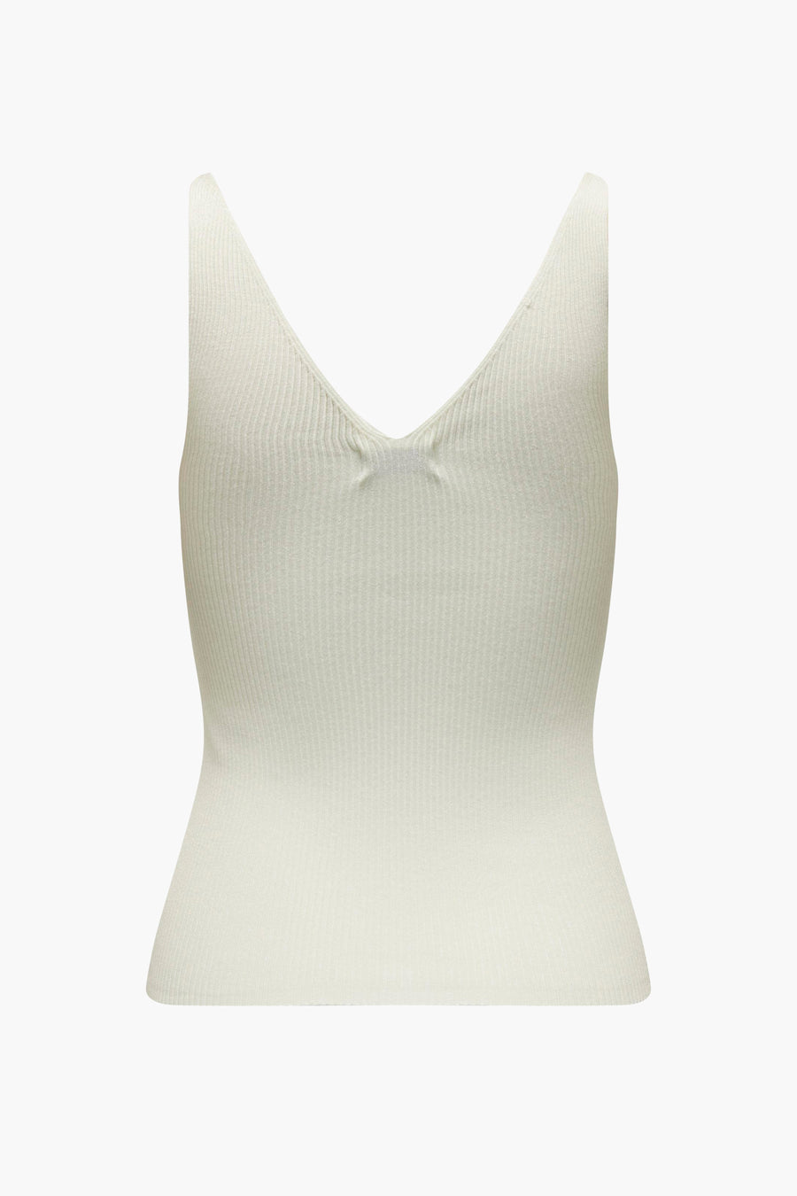 Débardeur blanc par JDY en tricot côtelé avec encolure en V et bretelles larges.