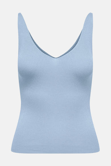 Blauwe tanktop van JDY in geribbelde stof met een V-hals.