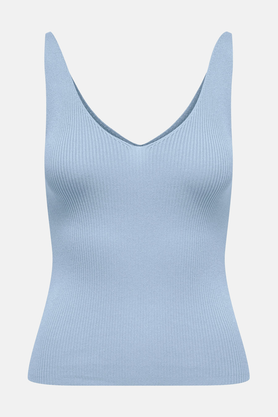 Blauwe tanktop van JDY in geribbelde stof met een V-hals.