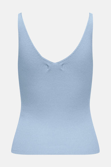 Blauwe tanktop van JDY in geribbelde stof met V-hals en dunne bandjes.