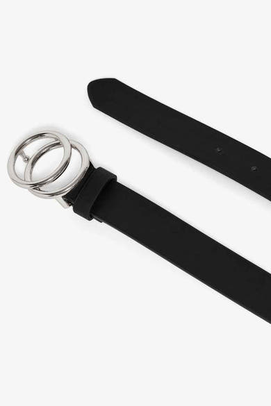 Ceinture noire ONLY, à double boucle argentée.