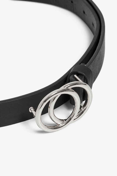 Ceinture noire de ONLY, à double boucle argentée.
