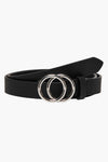 Ceinture noire de ONLY, à double boucle argentée entrelacée.
