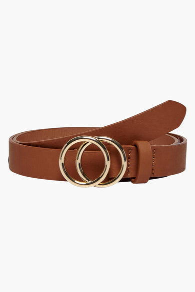 Ceinture marron en cuir par ONLY, avec une boucle double dorée.