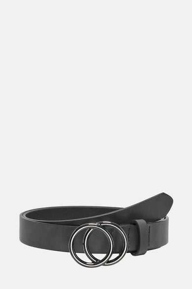 Grijze ONLY riem met een zilverkleurige dubbele ringgesp.
