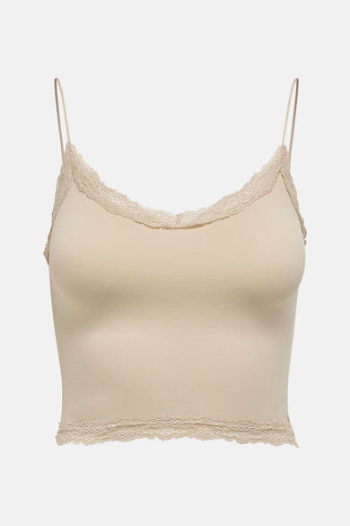 Ecru beha van ONLY, versierd met delicate kant bij de halslijn en de onderkant.