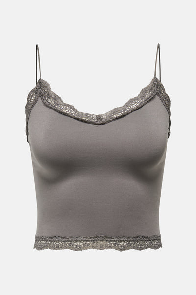Soutien-gorge gris de ONLY, orné de dentelle au col et à la base, avec fines bretelles.
