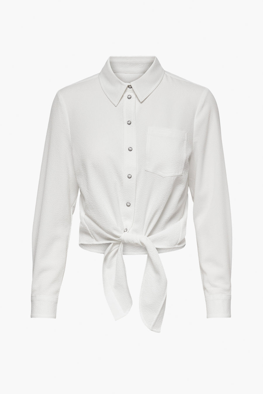 Blauwe blouse met lange mouwen van ONLY, met een strik in de taille en borstzak.