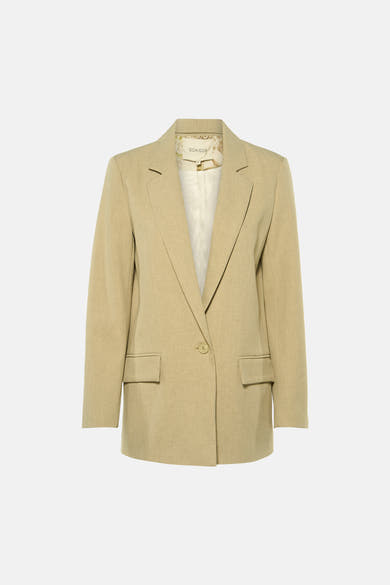 Blazer vert de GOA GOA avec un bouton, des poches plaquées et une doublure florale.