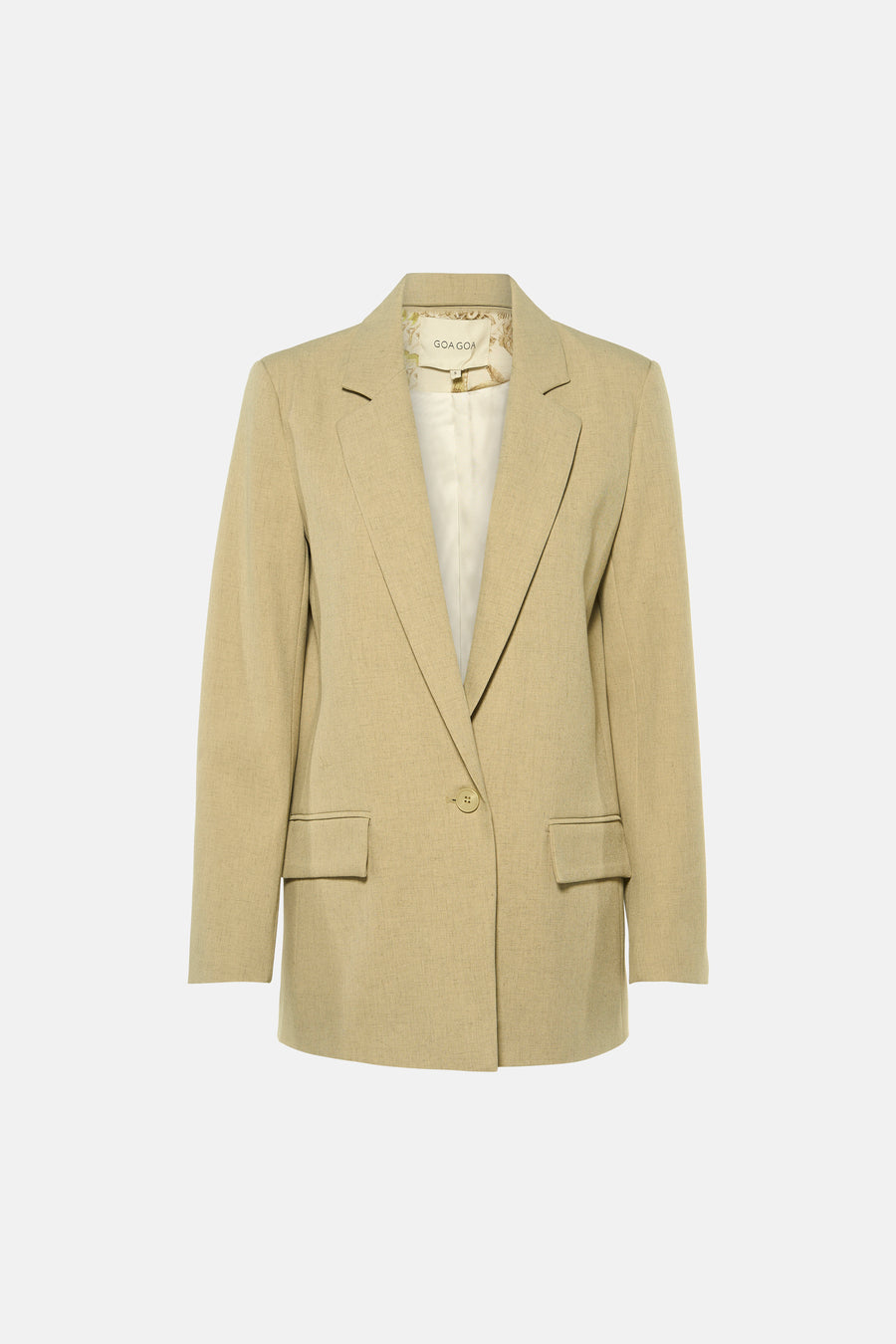 Blazer vert de GOA GOA avec un bouton, des poches plaquées et une doublure florale.
