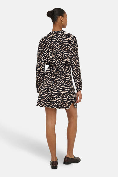 Multikleuren jurk met lange mouwen van ONLY, met zebraprint en ceintuur in de taille.