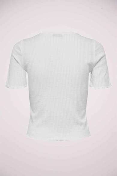 Top blanc à manches courtes de ONLY, en maille côtelée avec ourlets ondulés.
