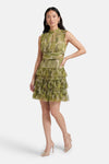 Robe courte verte de GOA GOA, à motif feuillage et jupe à volants.