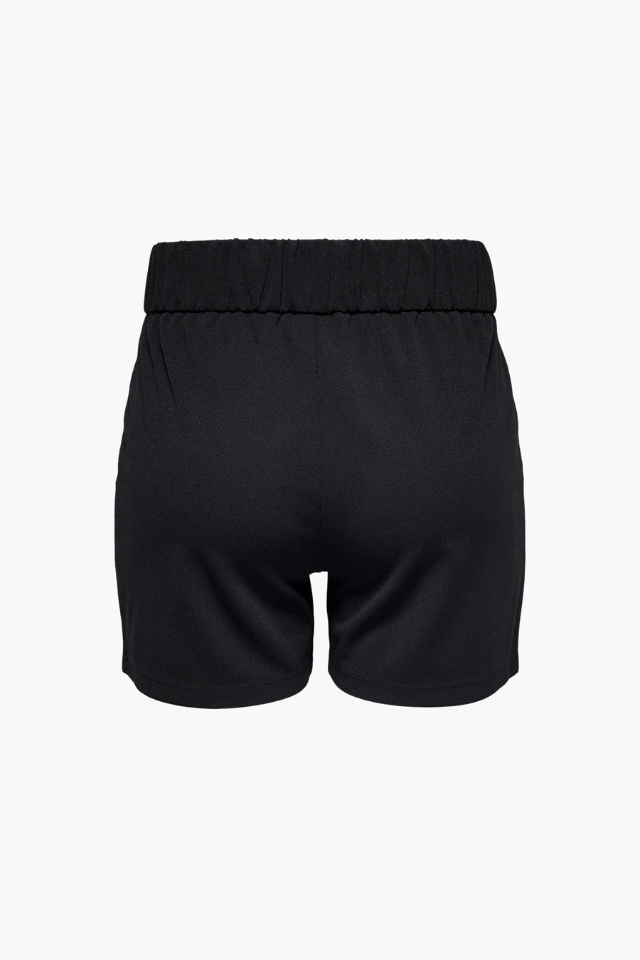 Short noir de JDY, avec une taille élastique, vu de dos sur un fond blanc.