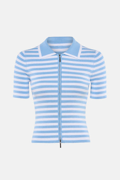 Gestreept blauw-wit mesh poloshirt met rits van GOA GOA.