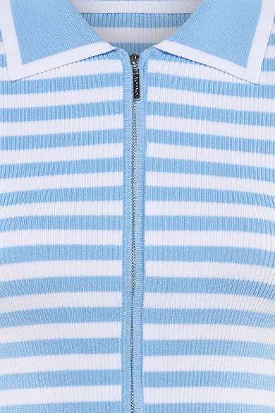 Gestreept blauw-wit GOA GOA T-shirt, geribde gebreide stof met kraag en ritssluiting.