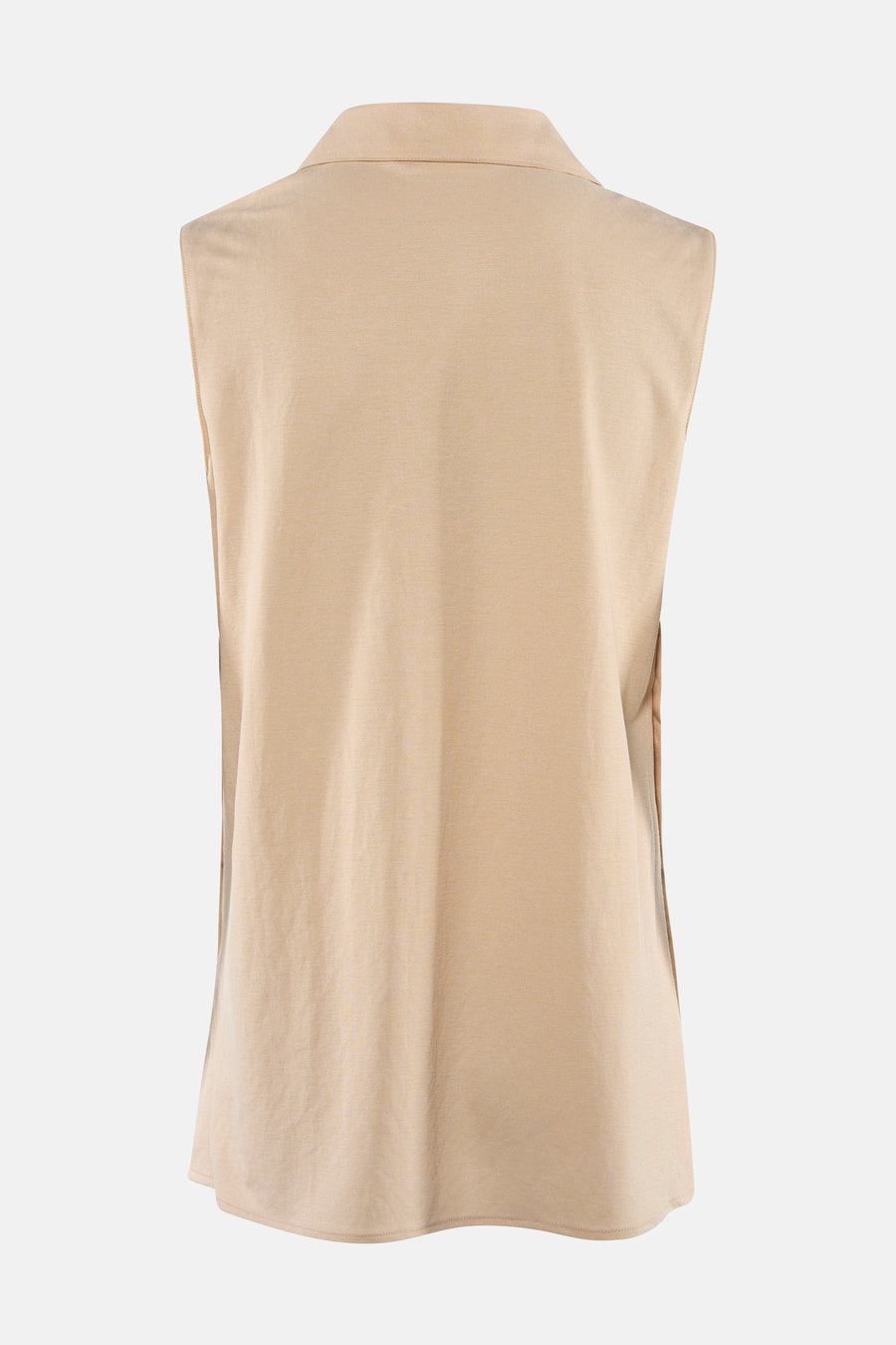 Beige mouwloos hemd van GOA GOA, met kraag, achterzijde, met subtiele stoftextuur en gebogen zoom.