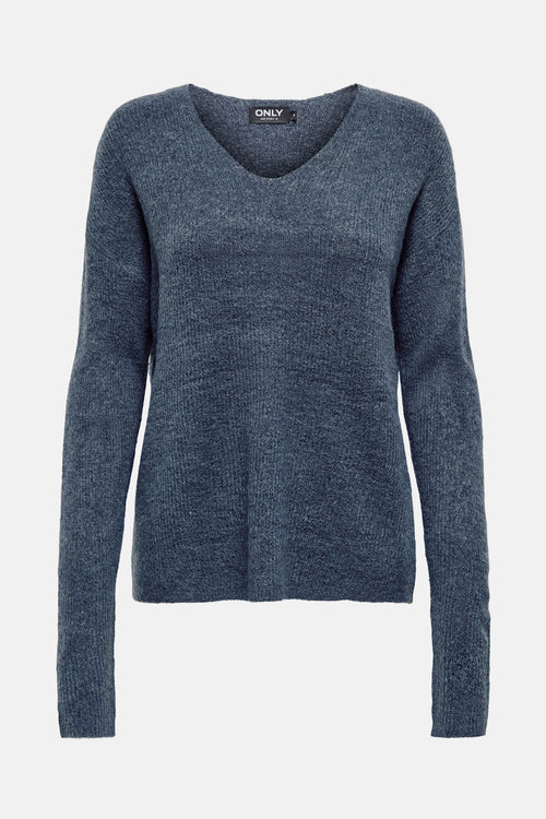 Pull met V-hals - blauw
