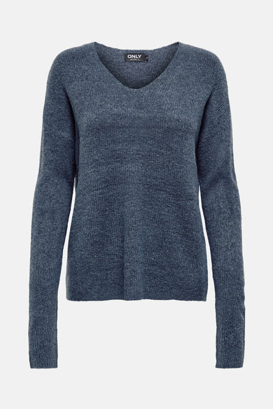 Pull met V-hals - blauw