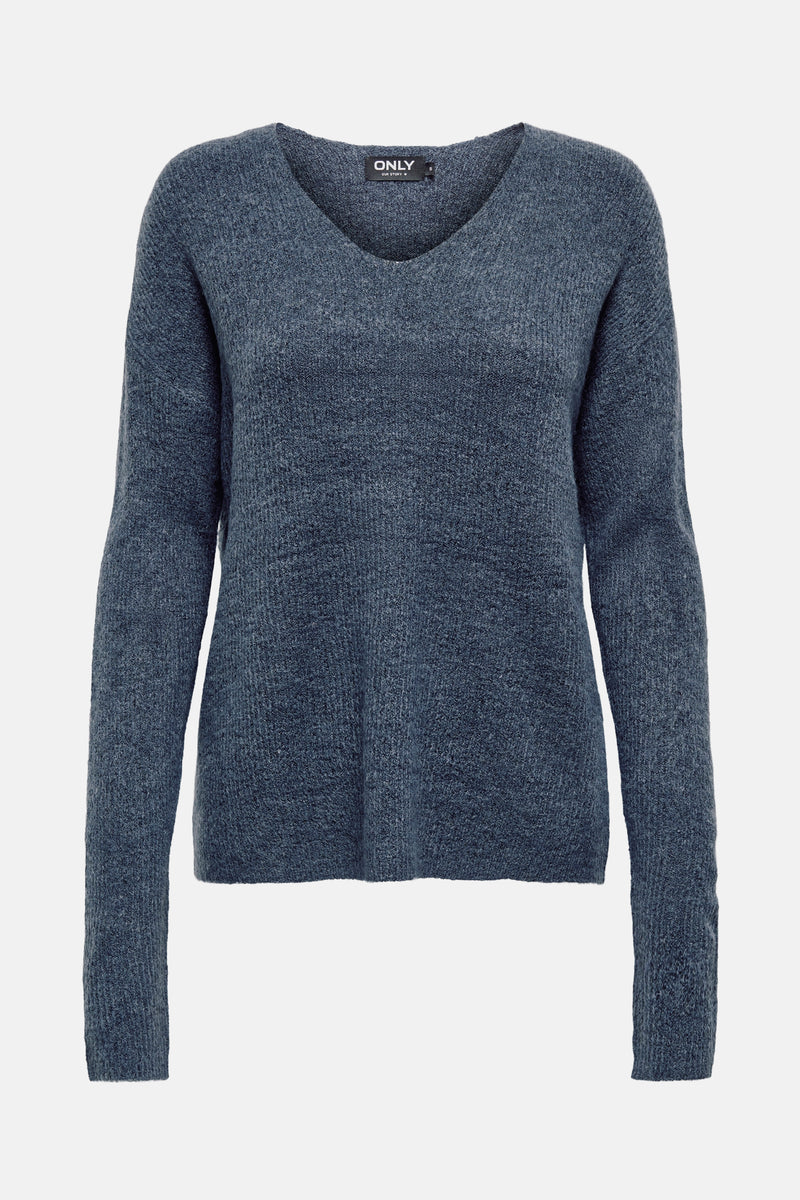 Pull met V-hals - blauw
