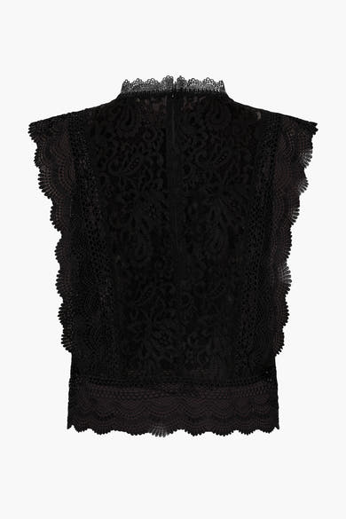 Blouse sans manches noire de ONLY, avec dentelle florale délicate sur toute la surface.