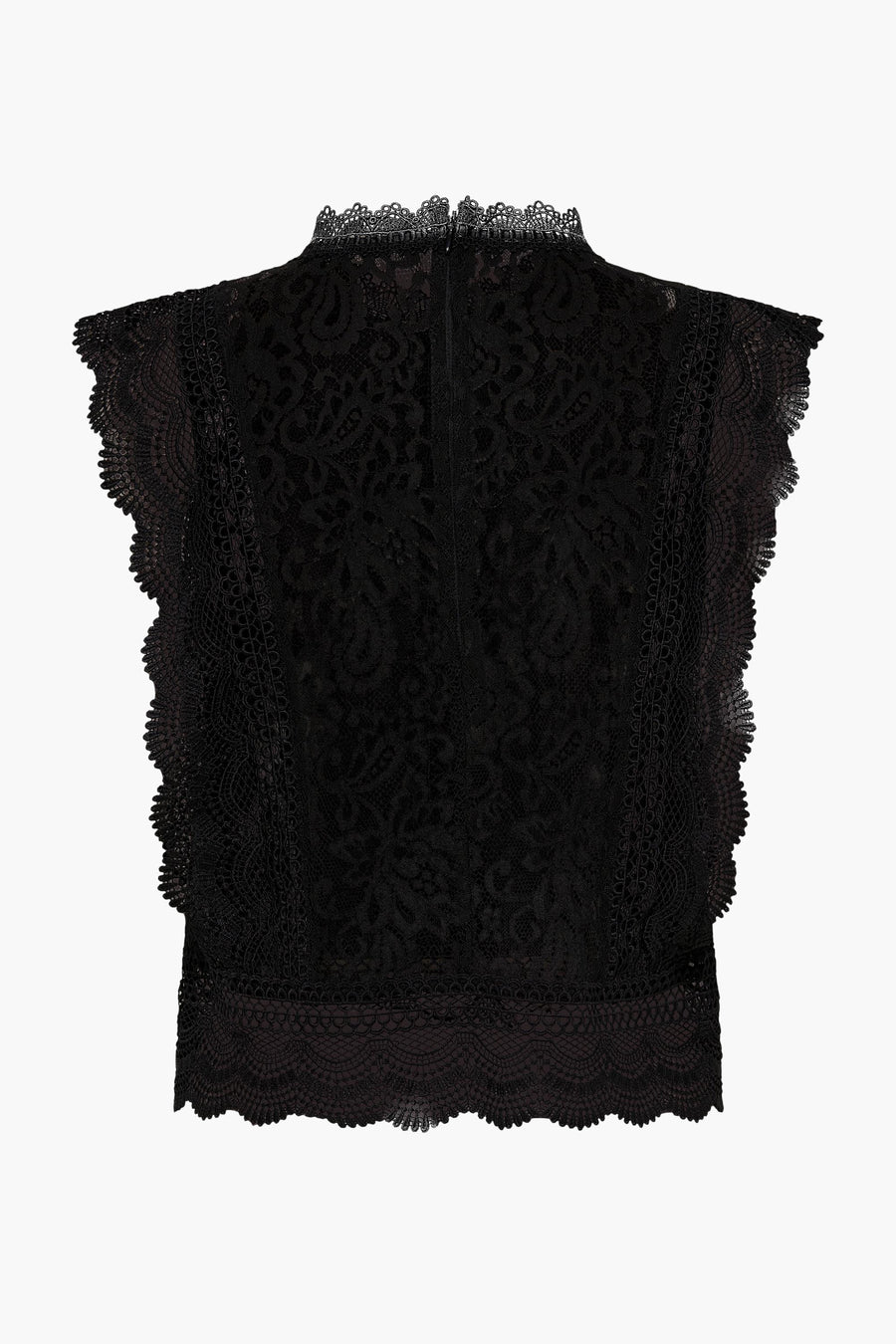 Blouse sans manches noire de ONLY, avec dentelle florale délicate sur toute la surface.