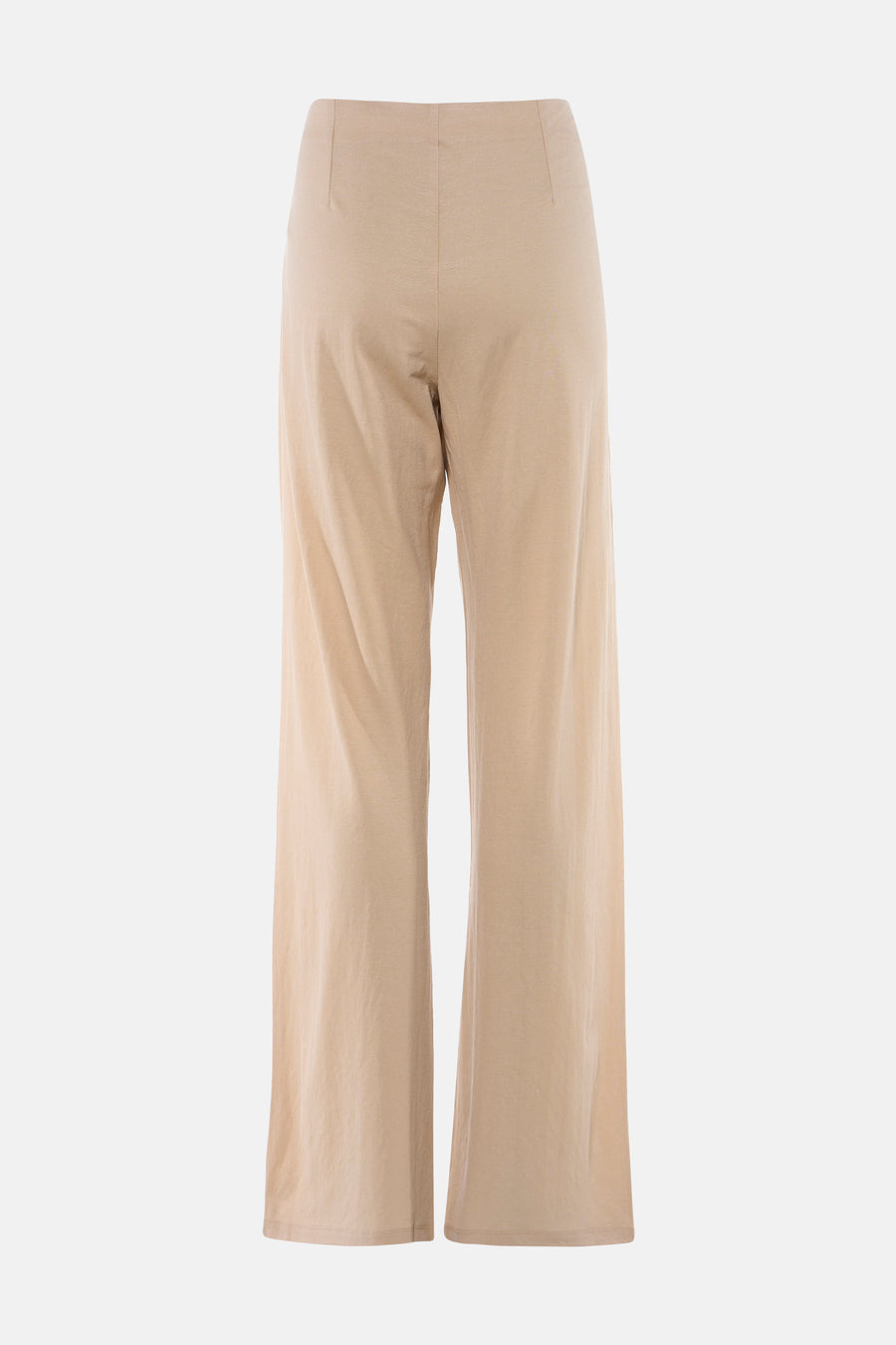 Beige kostuumbroek van GOA GOA, wijde pasvorm en hoge taille, achterzijde.