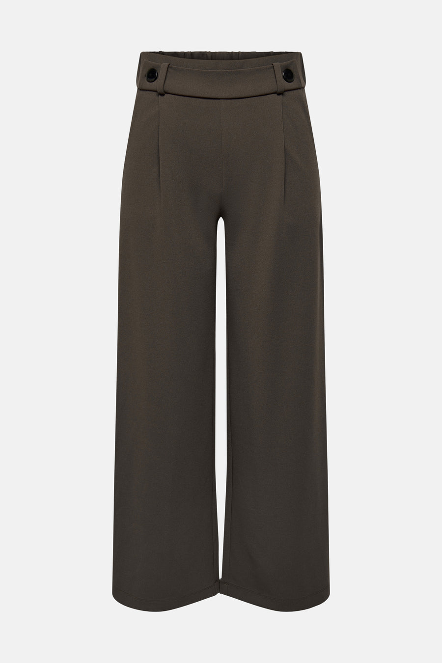 Bruine kostuumbroek van JDY, losse pasvorm en 7/8 lengte met twee decoratieve knopen aan de taille.