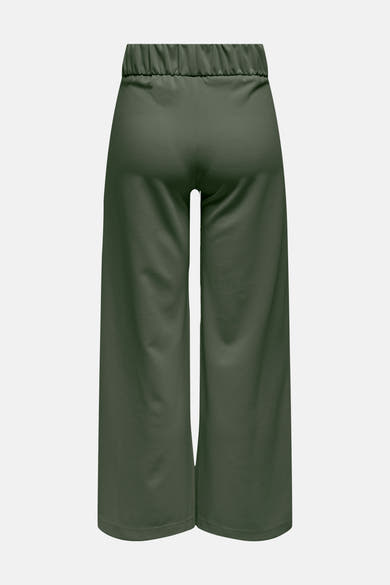 Pantalon de costume kaki de JDY, vue de dos avec taille élastiquée et jambes larges raccourcies.