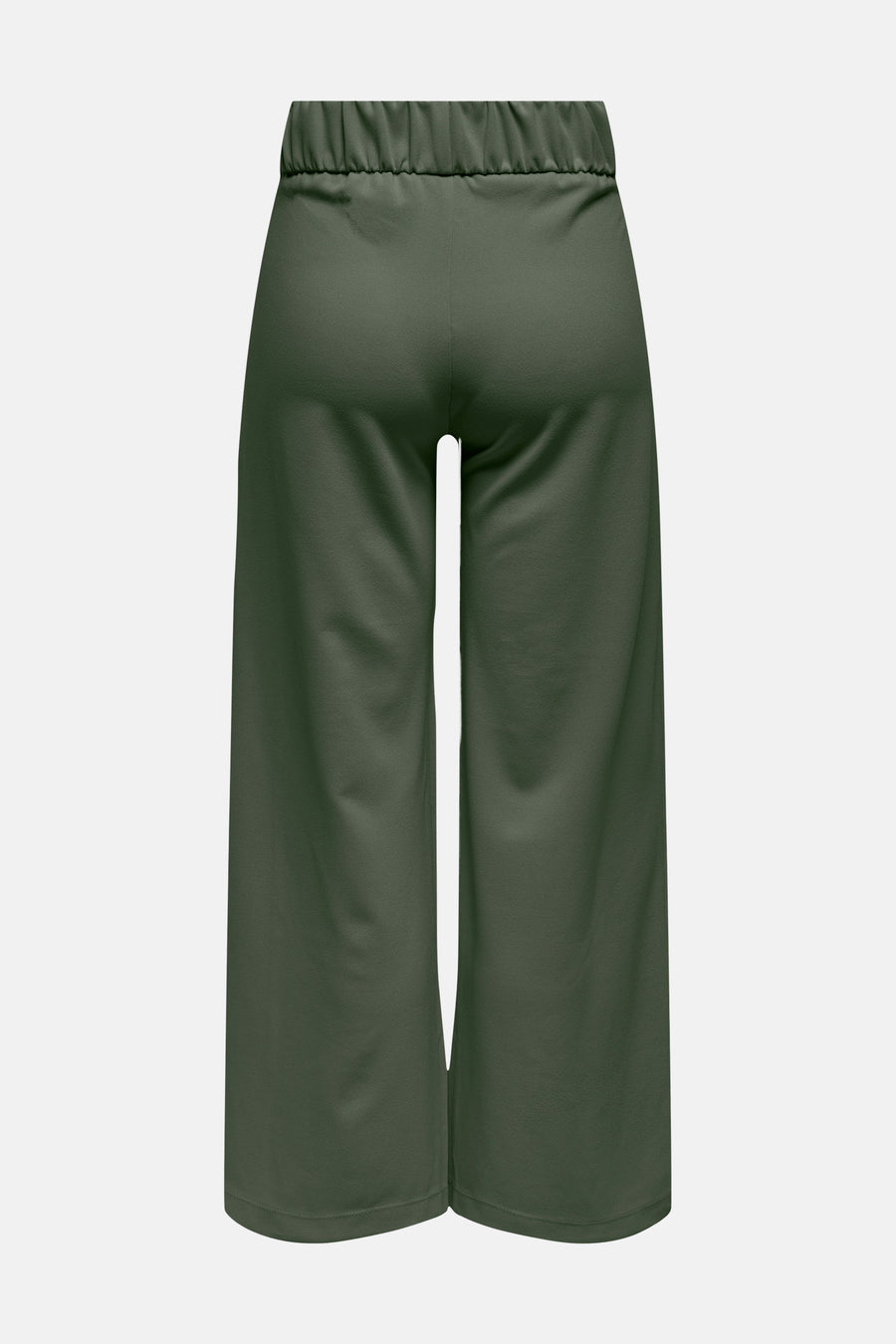 Pantalon de costume kaki de JDY, vue de dos avec taille élastiquée et jambes larges raccourcies.