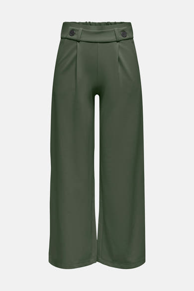Pantalon de costume kaki de JDY, coupe ample et longueur 3/4, avec boutons décoratifs à la taille.
