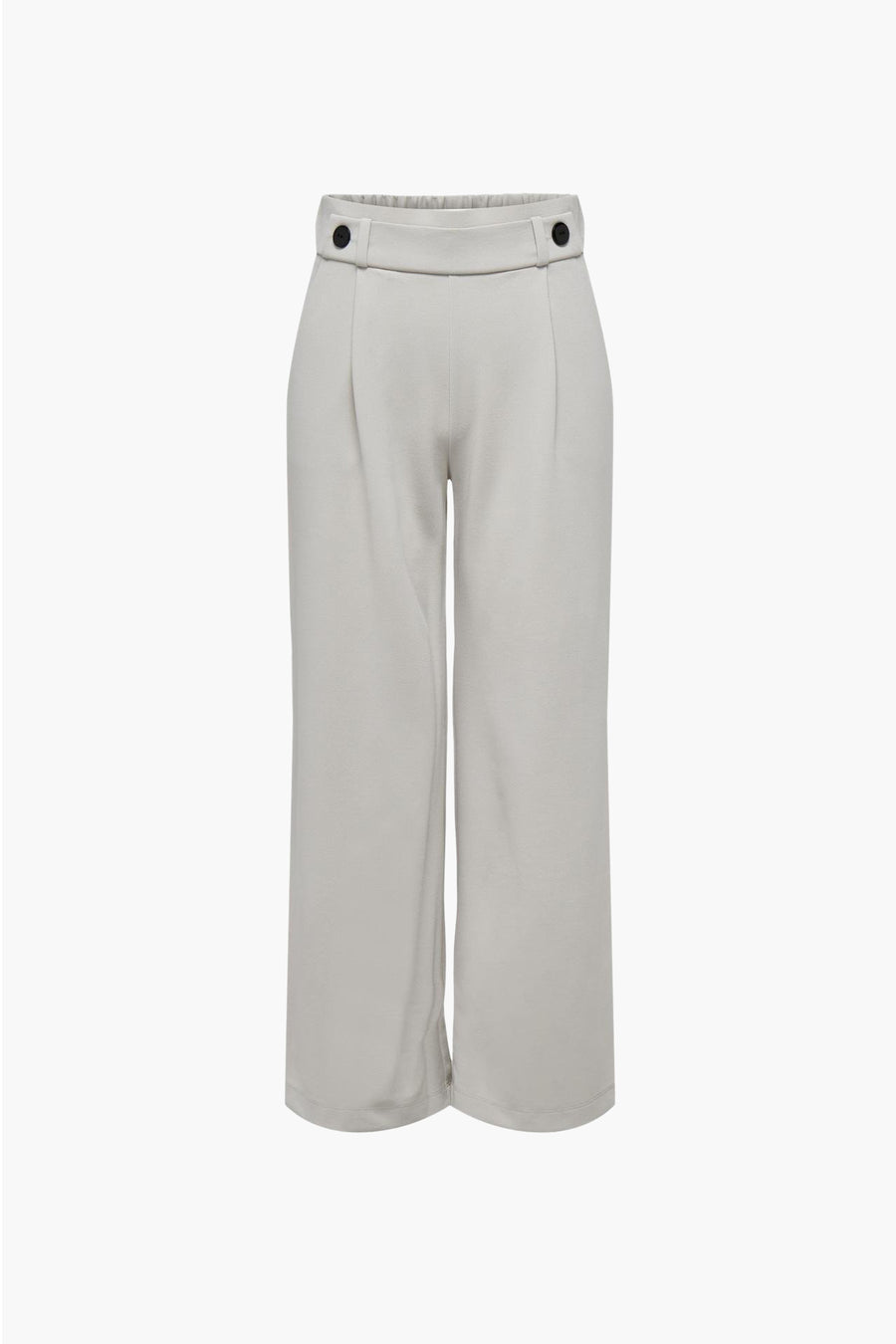 Pantalon de costume gris par JDY, avec détails de boutons décoratifs à la taille et plis structurés.
