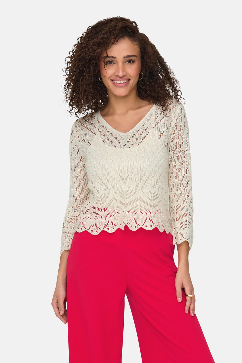 Trui met V-hals Beige - JDY