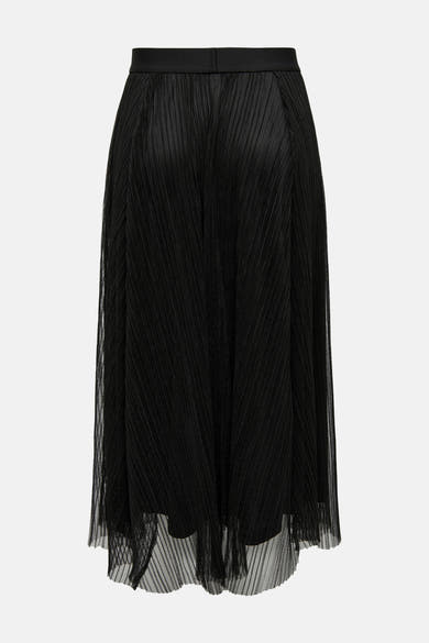 Zwarte lange geplooide rok van ONLY, met elastische tailleband en doorschijnende tule zoom.