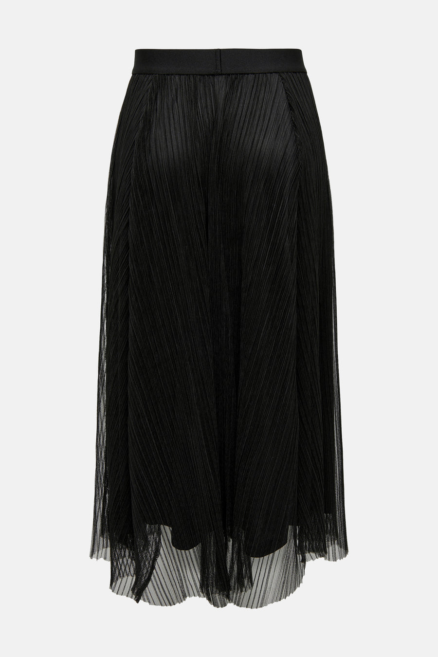 Zwarte lange geplooide rok van ONLY, met elastische tailleband en doorschijnende tule zoom.