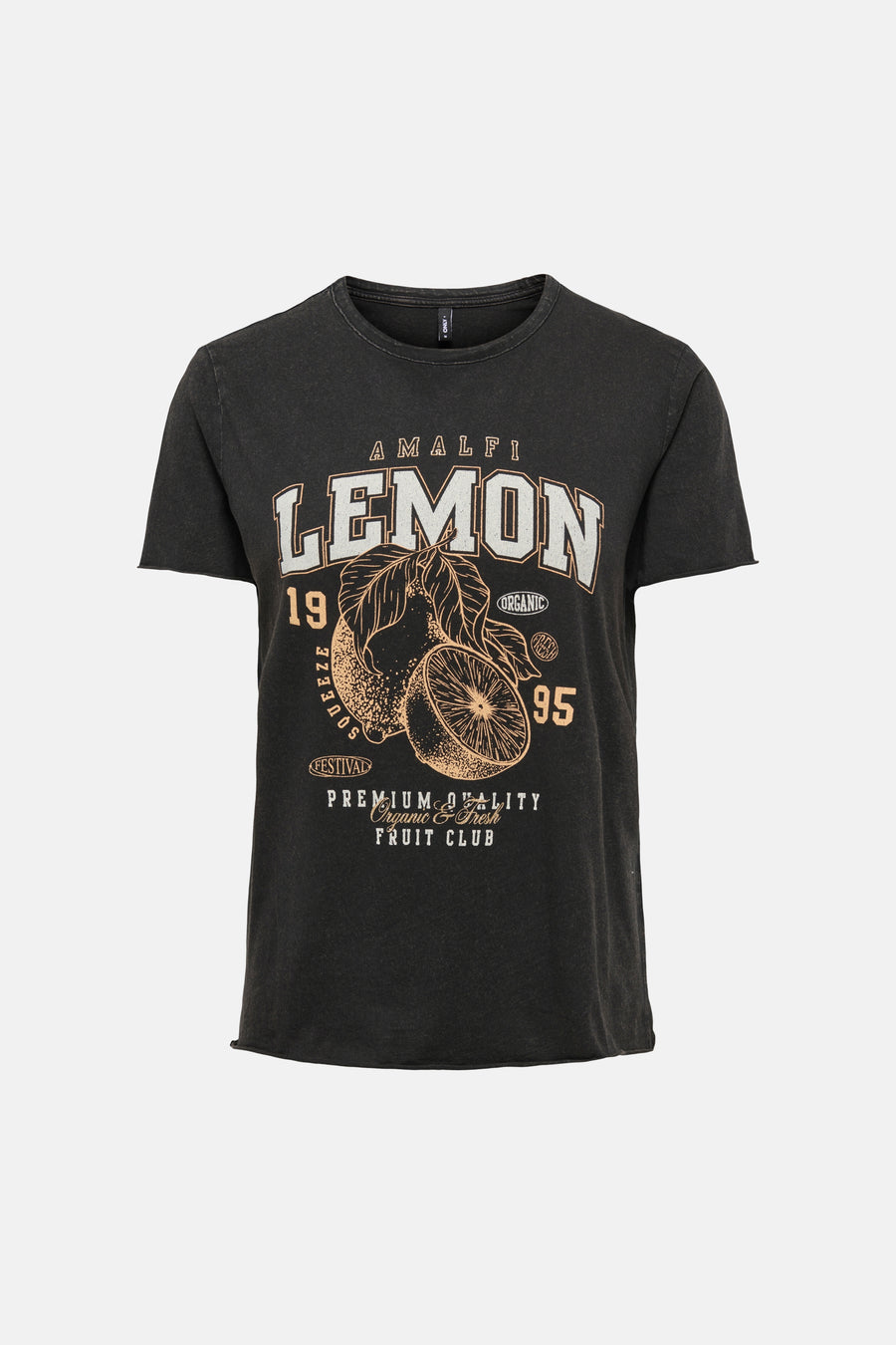T-shirt à manches courtes gris de ONLY avec un imprimé citron vintage.
