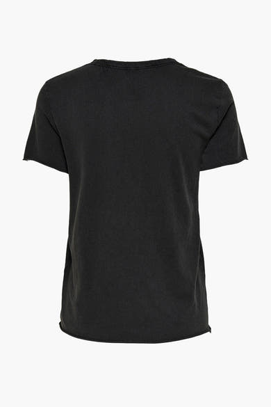 T-shirt noir de ONLY, avec texture tricotée et ourlet brut, vue de dos.
