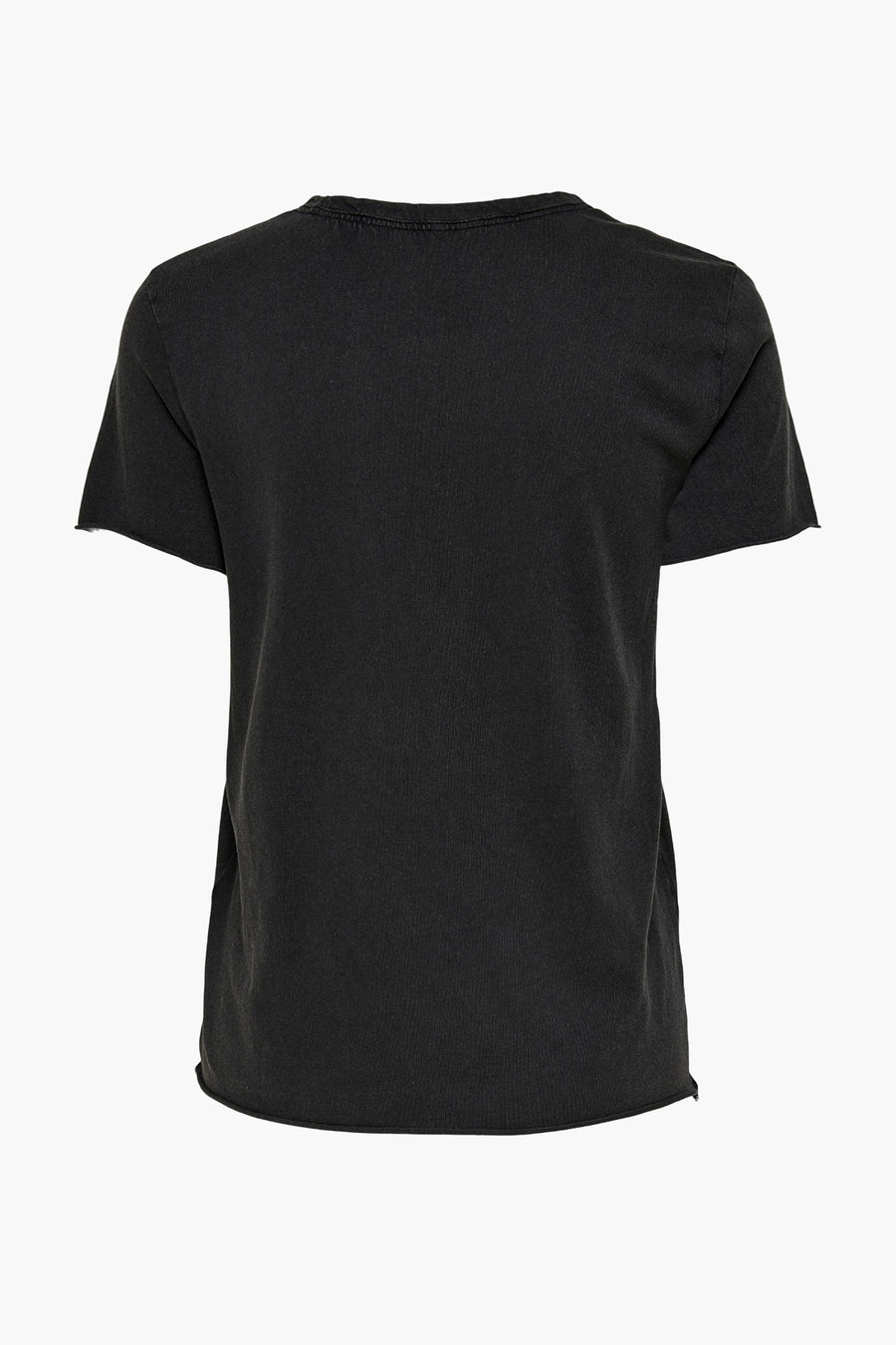 T-shirt noir de ONLY, avec texture tricotée et ourlet brut, vue de dos.
