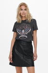Zwart T-shirt met korte mouwen van ONLY, met adelaarsprint en Amerikaanse slogan.