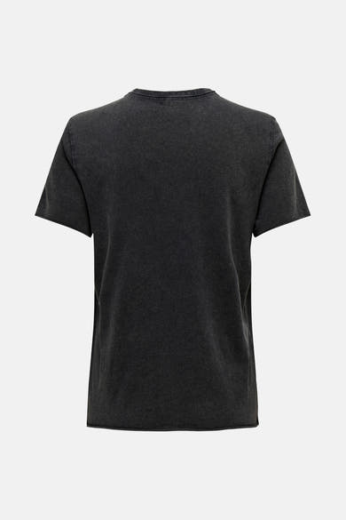 Zwart T-shirt met korte mouwen van ONLY, met verweerd effect en gemêleerde textuur, achterkant.