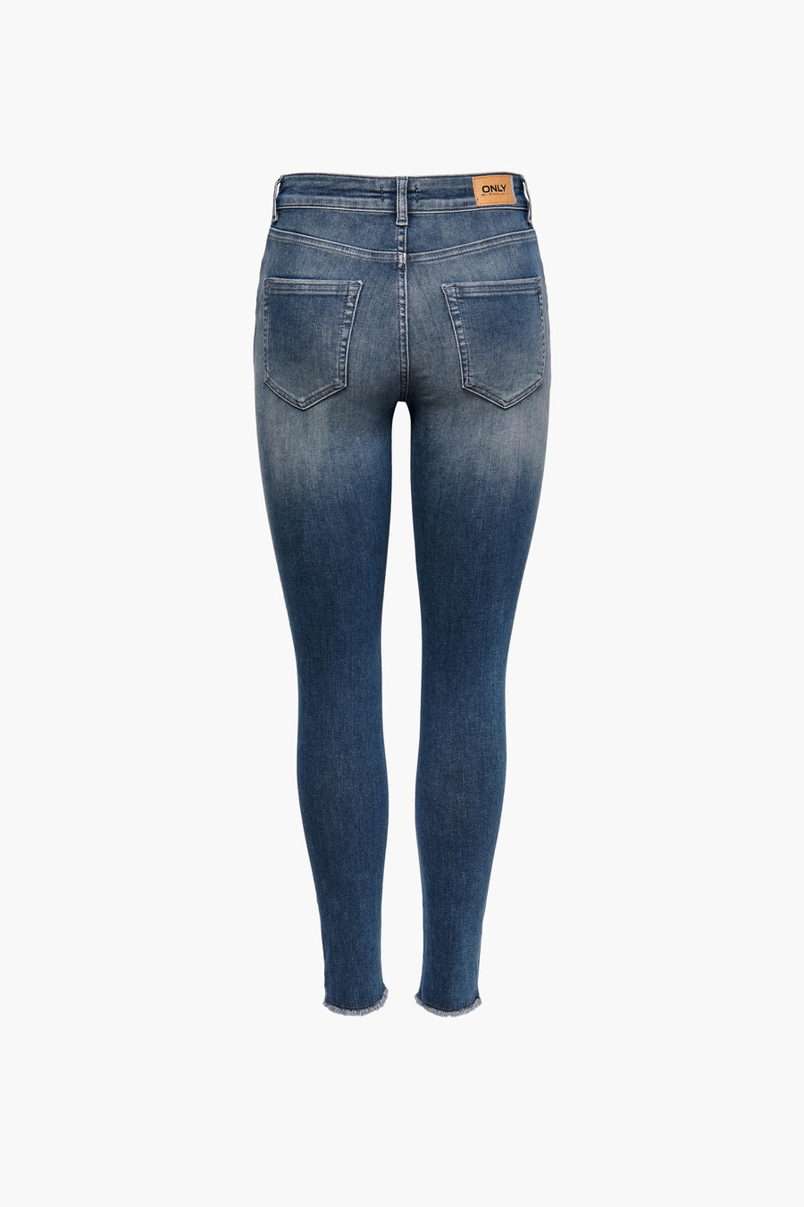 Skinny jeans in donkerblauw denim van ONLY, met wassing op de dijen en rafelzomen.