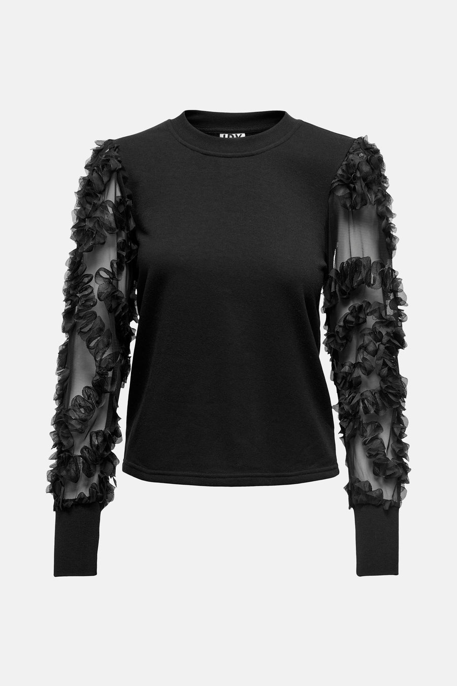 Sweat noir de JDY avec manches longues en tulle à volants décoratifs.