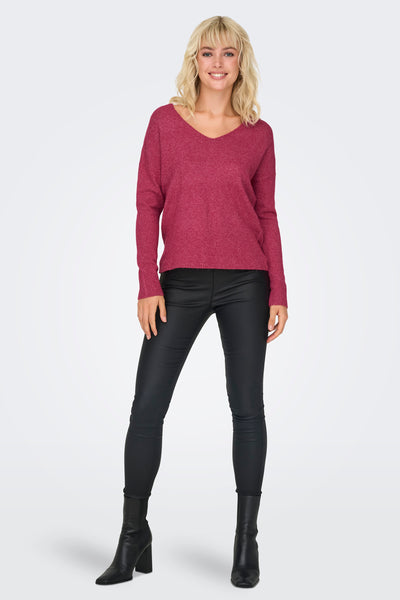 Pull met V-hals - roze