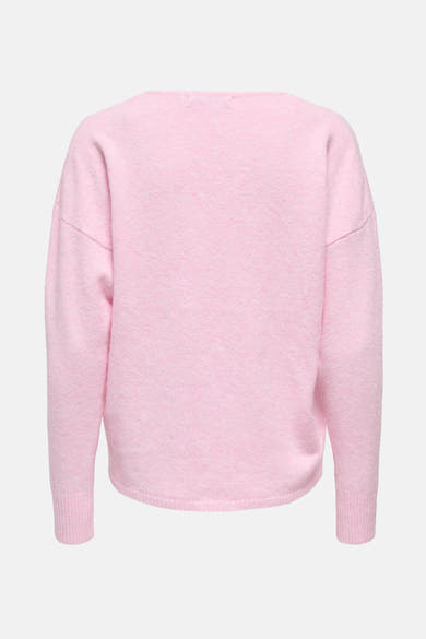 Roze V-hals trui van ONLY®, in een getextureerde breisel, met wijde lange mouwen en een relaxte pasvorm.
