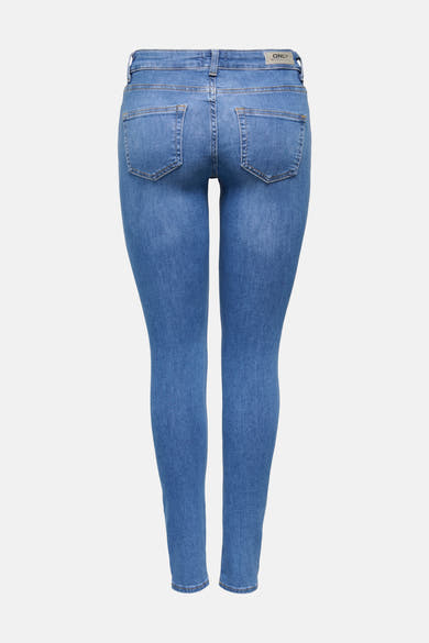 ONLY middellange blauwe skinny jeans, met achterzakken en nauwsluitende pasvorm.