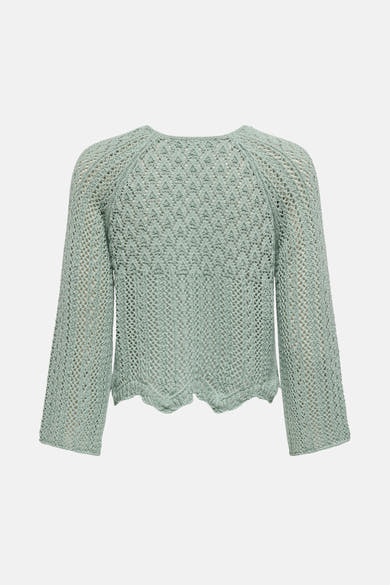 Groene trui met ronde hals van ONLY, met een ingewikkeld ajourpatroon en een golvende rand.