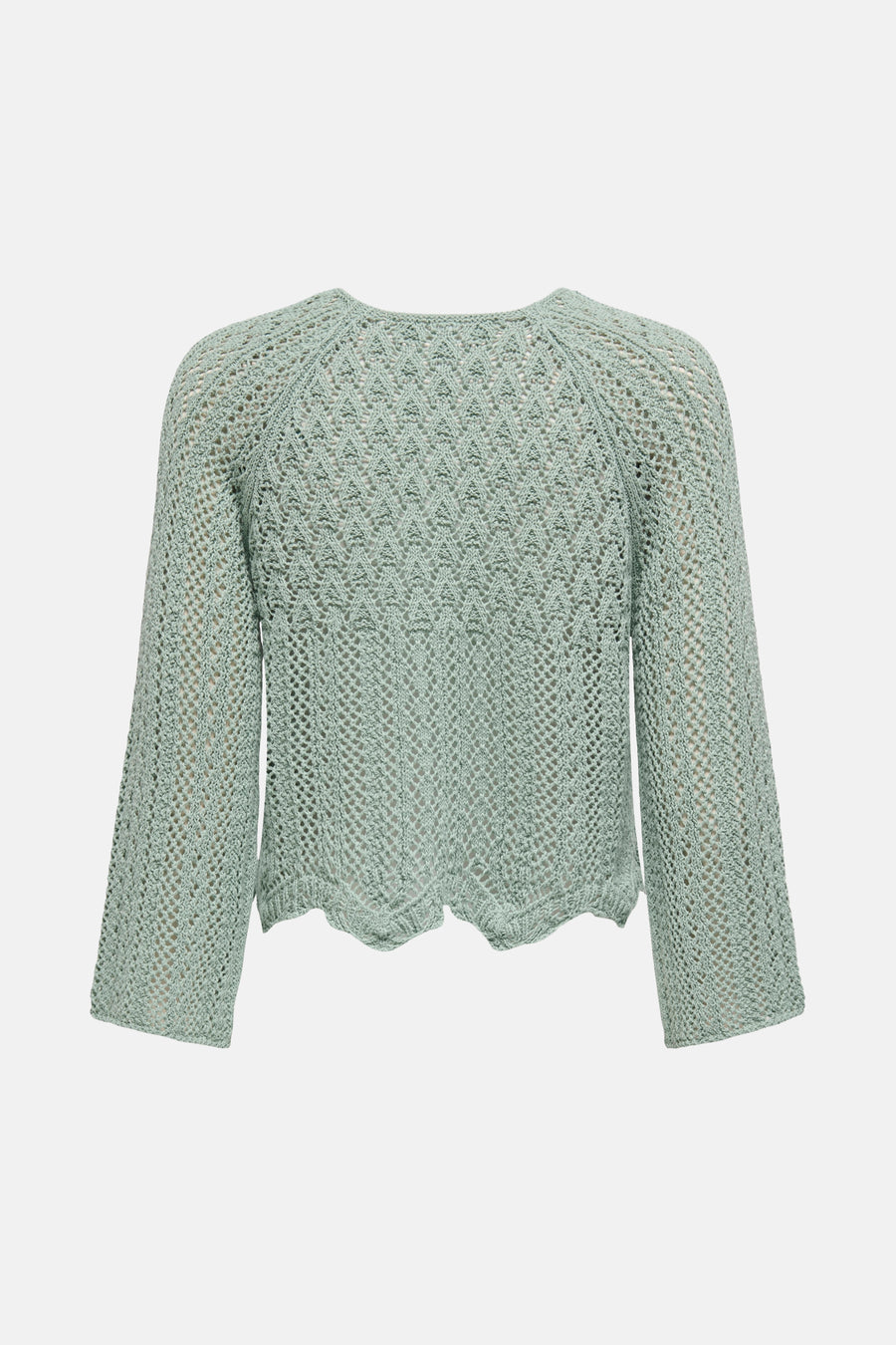 Groene trui met ronde hals van ONLY, met een ingewikkeld ajourpatroon en een golvende rand.