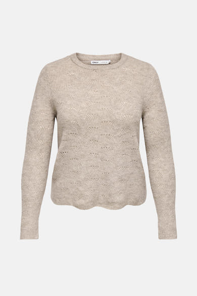 Beige trui met ronde hals van ONLY, met subtiel ajourpatroon en delicate gebreide textuur.